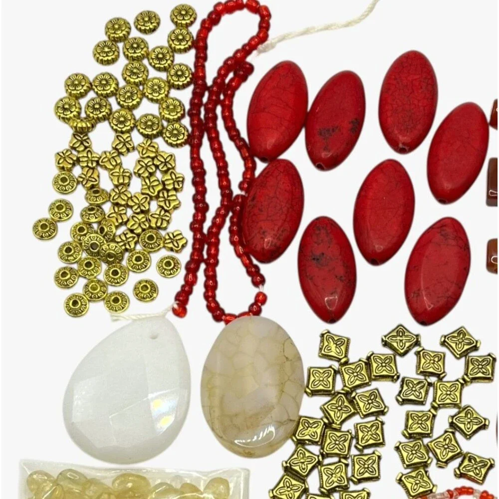 Mixed Lot Beads Pendant Gemstone Metal Glass Jewelry DIY Red Brown Stone Artisan